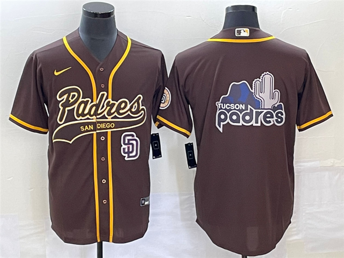 Men's San Diego Padres Brown Big Logo In Back Cool Base Stitched Baseball Jersey